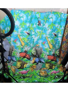 NEW VTG Comforter Queen Blanket Jungle Animal Pillow Cases Tiger Hippo Elephant